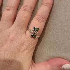Sterling silver dragonfly abalone shell ring